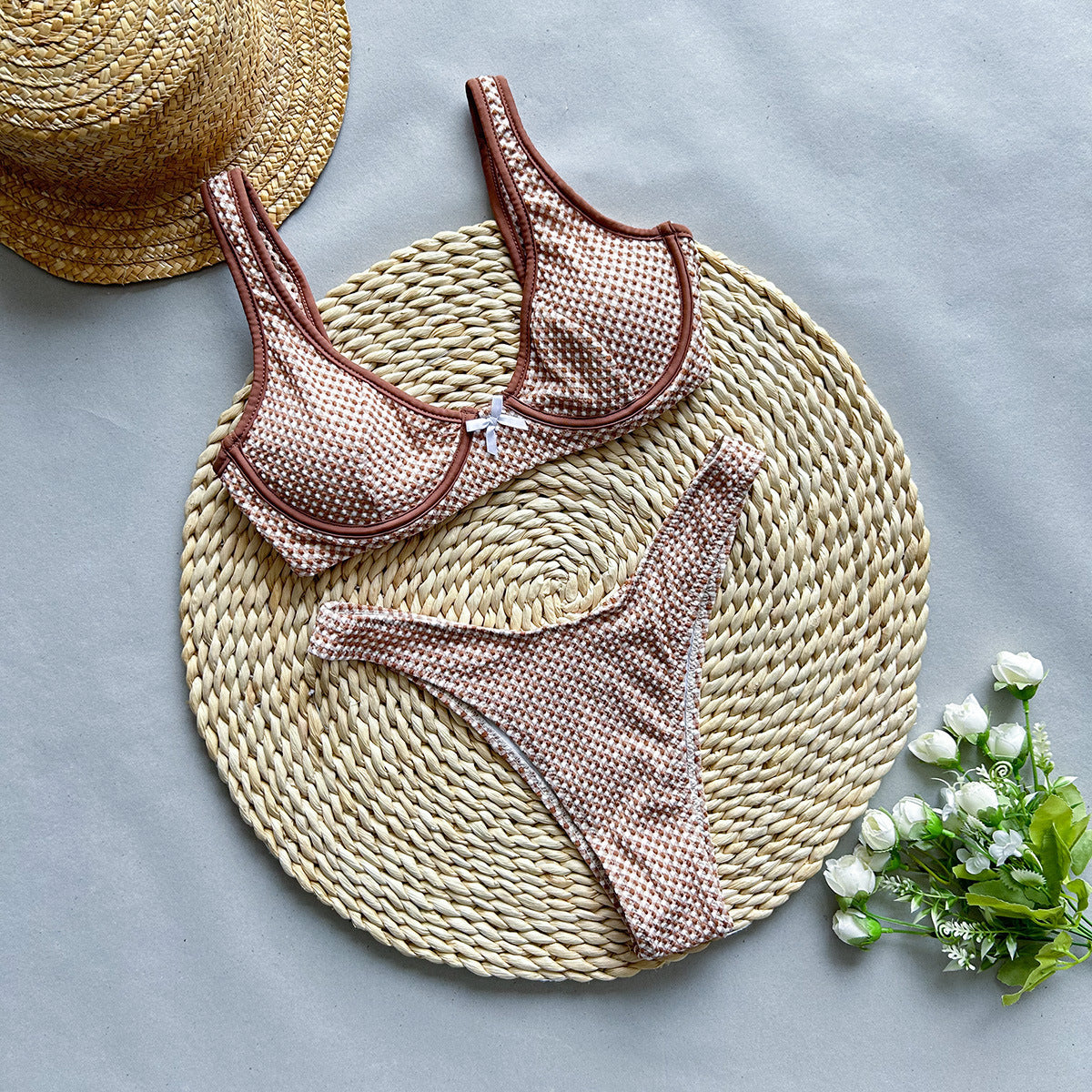 New High Waist Plaid Split Women's Swimsuit Swimsuit