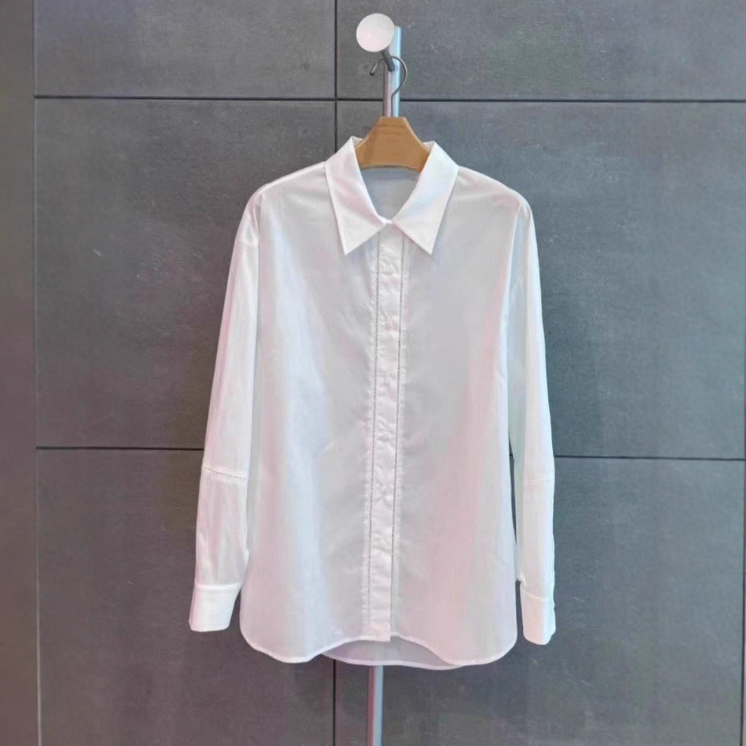 Commuter's All-matching Hollow-out Design Polo Collar Long-sleeved Shirt