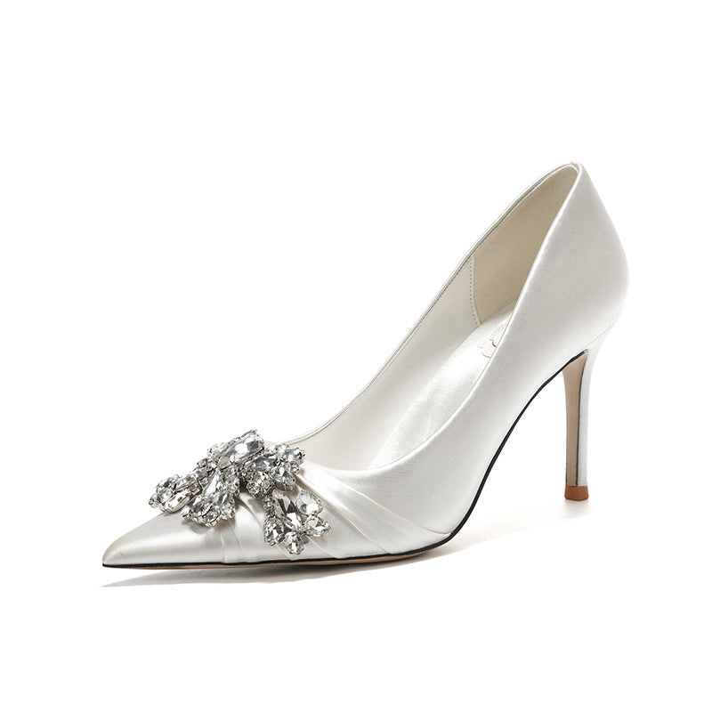 Rhinestone White Wedding Bridal Shoes Temperament