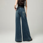 Dark Blue Narrow Version Korean Simple High Waist Loose Small Mop Wide Leg Pants