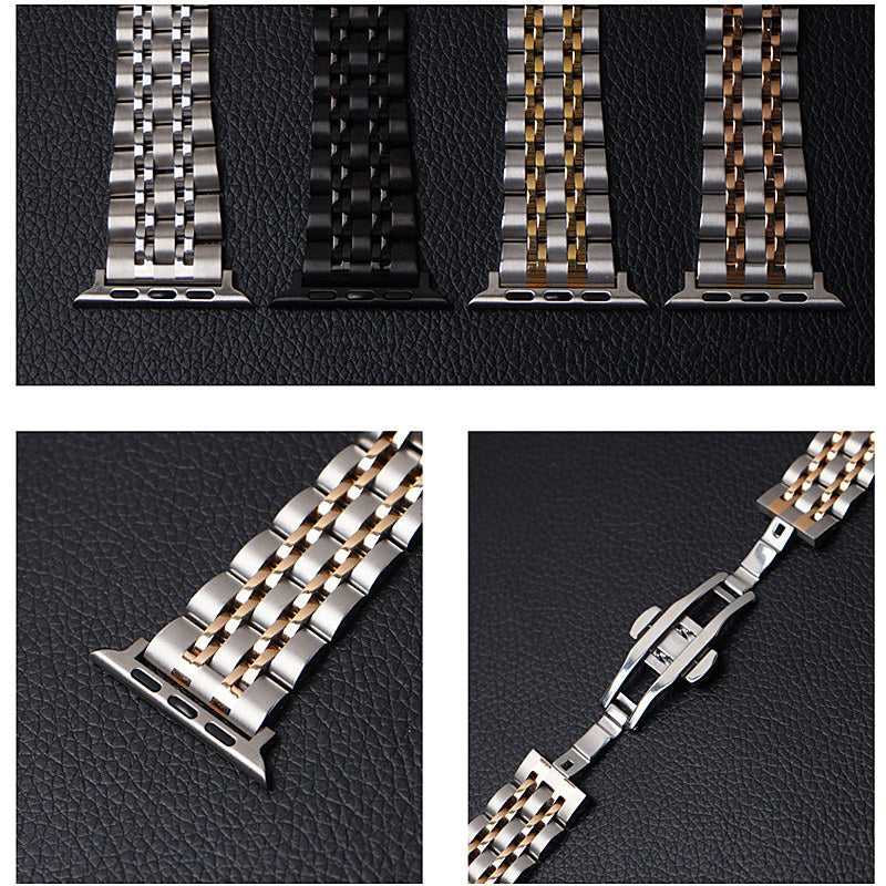 Seven Beads Stainless Steel Strap With Butterfly Buckle