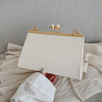 Summer Retro Leather Small Square Bag, Pearl Clip, Shoulder Messenger Bag, Simple Style Handbag