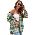 Plaid Long Sleeve Pocket Button Shirt Mid-length