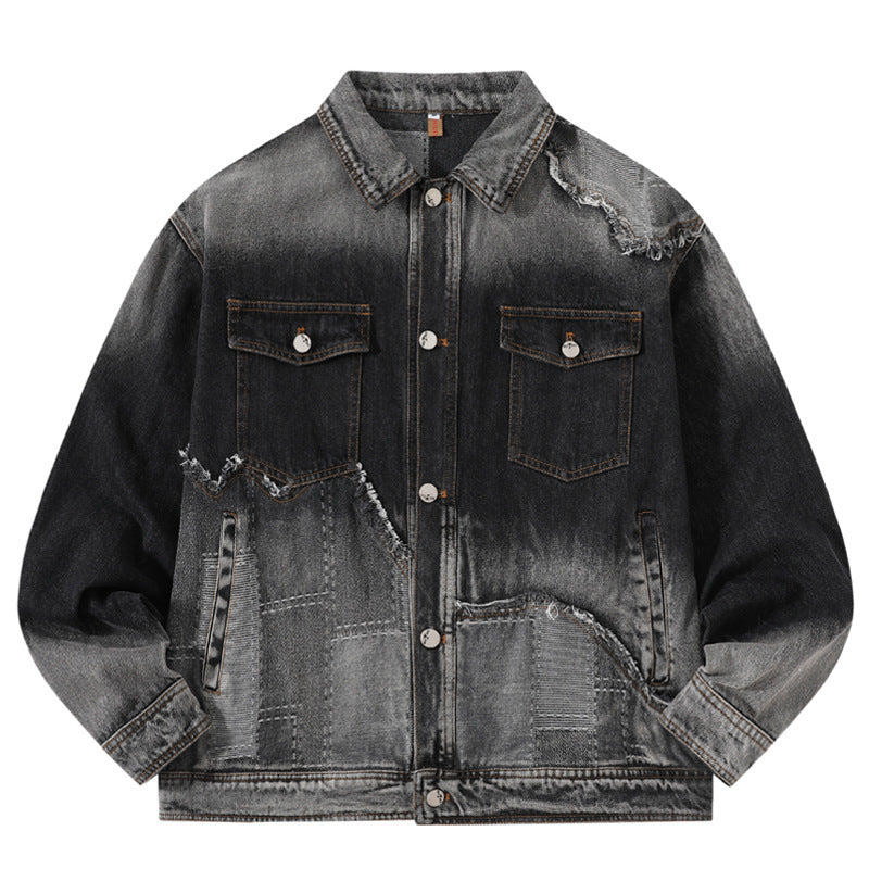 American Retro High Street Washed Destroyed Denim Jacket