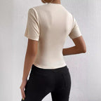 Women's Slim-fit Short-sleeved T-shirt With Small Turtleneck Pleating