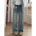 Retro Blue Wide Leg Jeans Women's Spring And Autumn High Waist Loose
