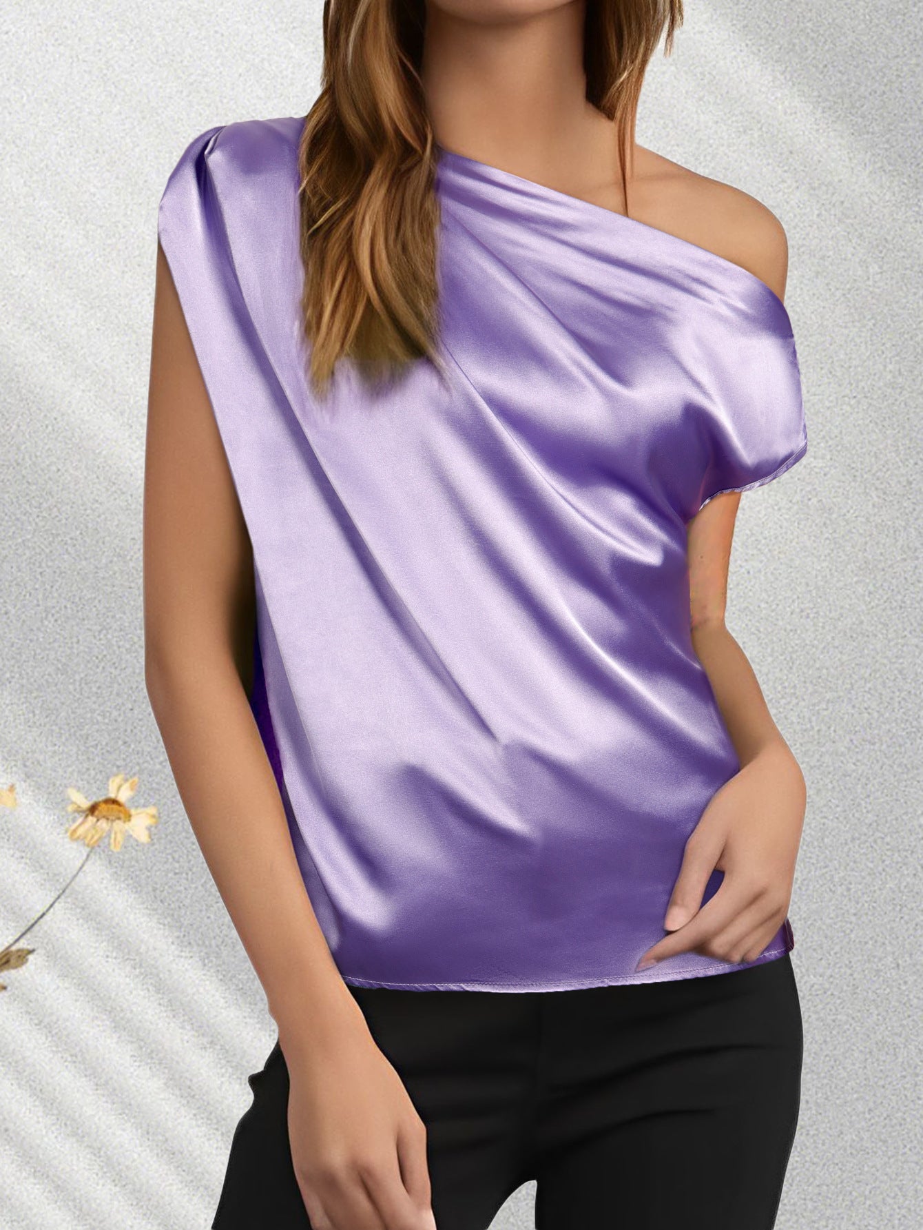 Fashionable Elegant Top Irregular Shoulder Pullover Sleeveless Shirt