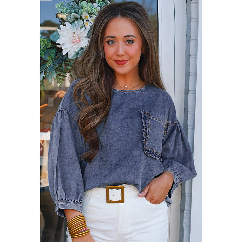 European And American Fashion Pocket Design Pullover Top