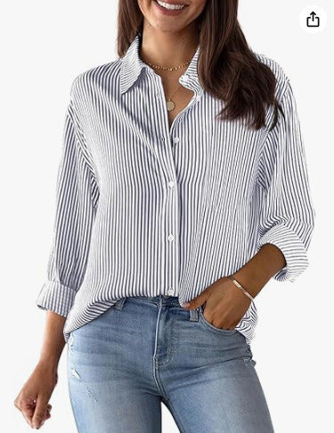 European And American Trendy Shirt Striped Pattern Printed 3D Shirt