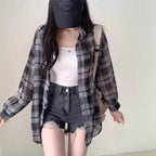 Contrast Color Stripe Chiffon Loose Sun-protection Shirt