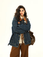 Vintage Denim Jacket Men's And Women's Motorcycle Loose Lapels Jacket
