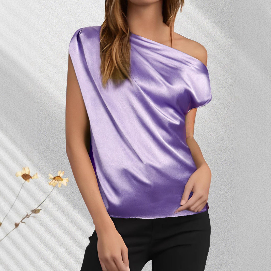 Fashionable Elegant Top Irregular Shoulder Pullover Sleeveless Shirt